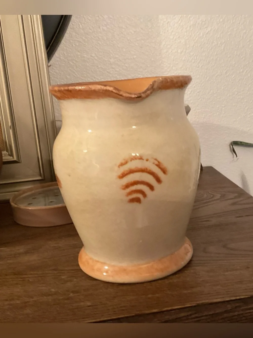 Williams Sonoma Ceramic Pitcher and Basin in Cream and Orange